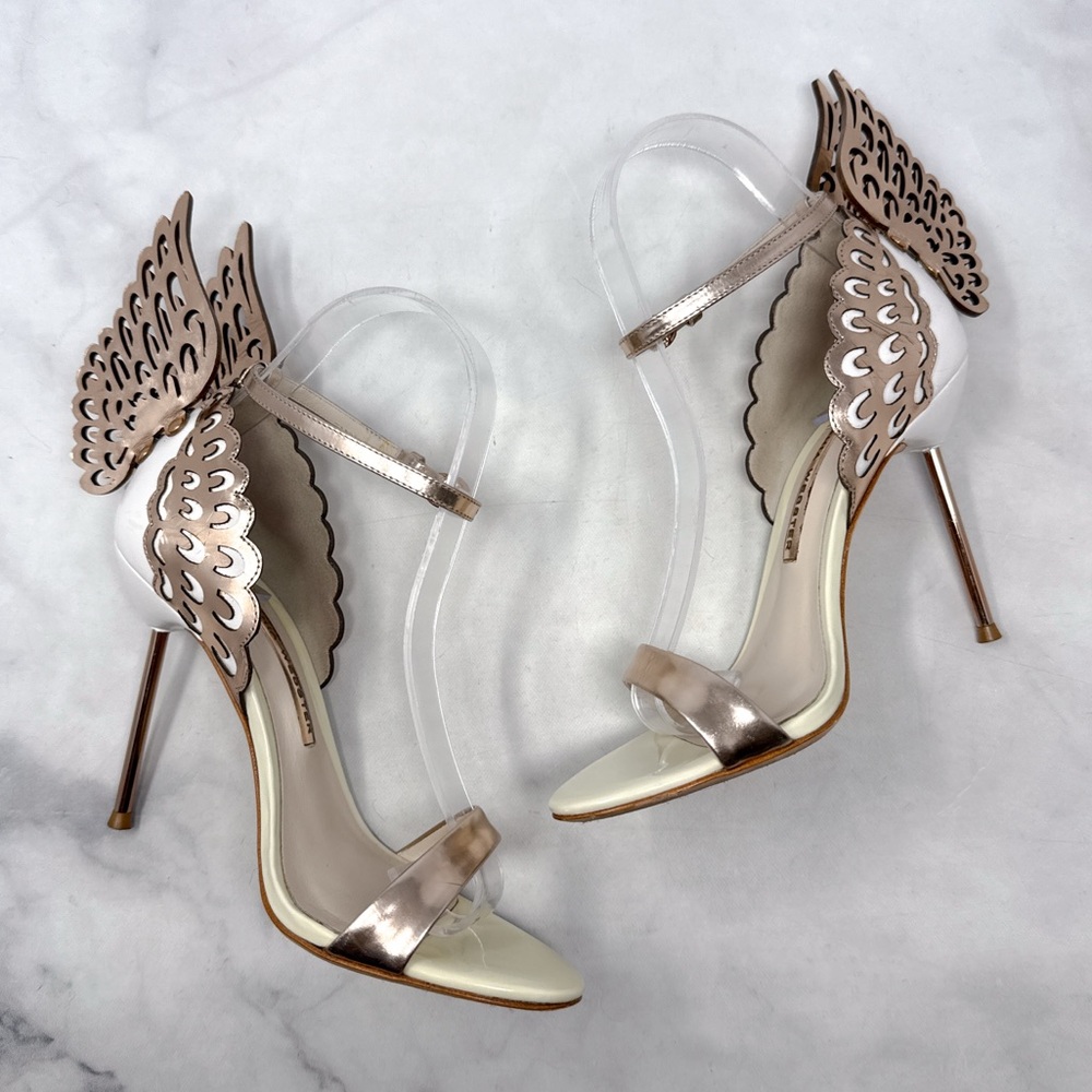 Sophia Webster Evangeline Butterfly Angel Wing Rose Gold Leather Sandal Heels 37 - Picture 5 of 16